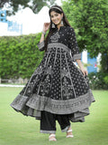 Juniper Women's Black Georgette Printed Anarkali Kurta Sets | Grocsy