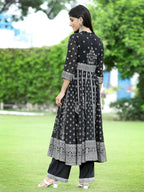 Juniper Women's Black Georgette Printed Anarkali Kurta Sets | Grocsy