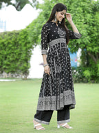 Juniper Women's Black Georgette Printed Anarkali Kurta Sets | Grocsy
