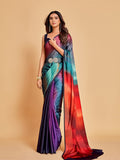 Sangria Violet & Orange Ombre Satin Saree | Grocsy