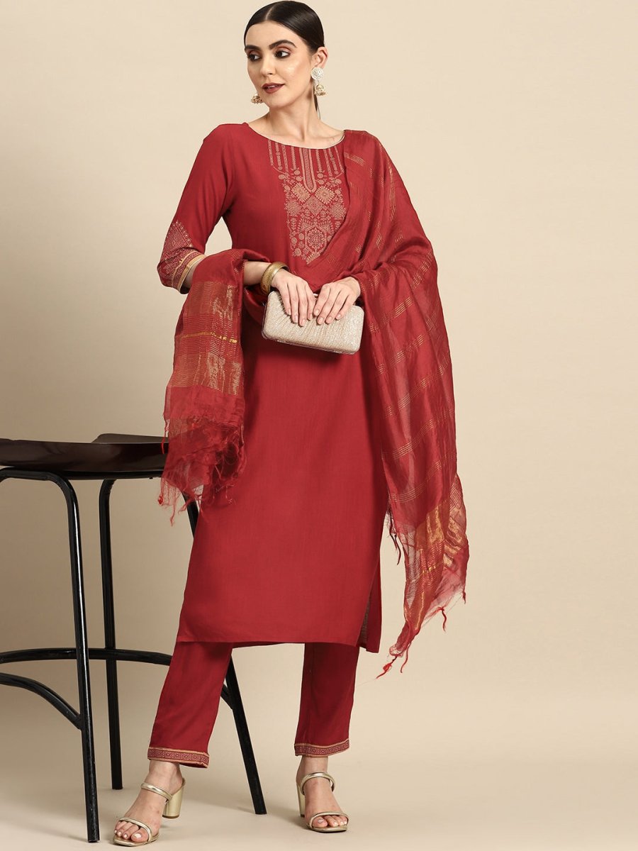 All About You Ethnic Motifs Print Kurta with Trousers & With Dupatta | Grocsy