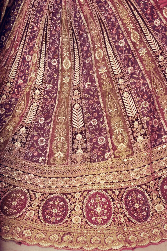 Kesar Fab Dark-Purple Net Hand_Woven Lehenga | Grocsy