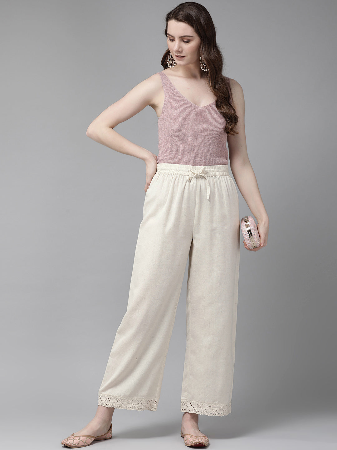 Juniper Women Offwhite Rayon Flex Solid Wide Leg Palazzo | Grocsy