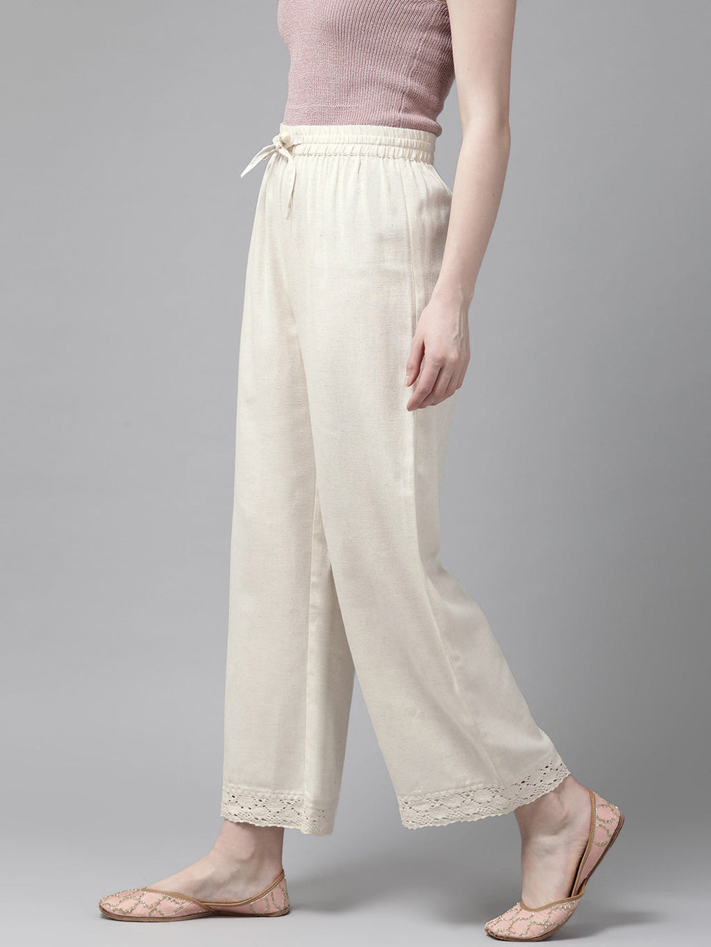 Juniper Women Offwhite Rayon Flex Solid Wide Leg Palazzo | Grocsy