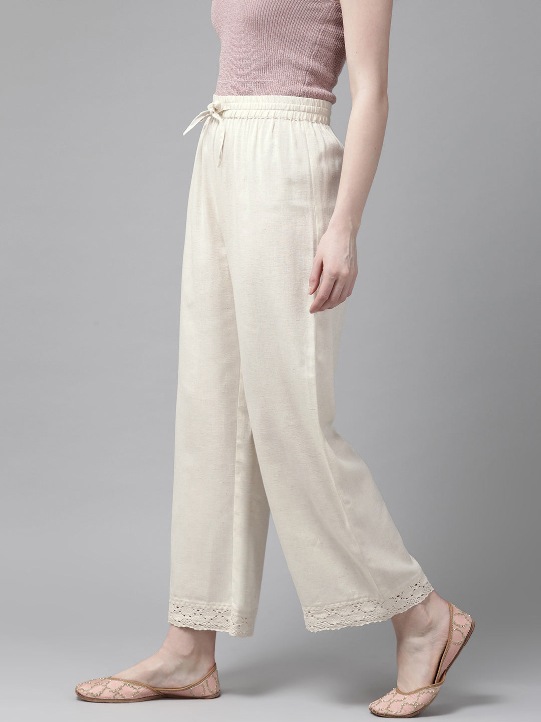 Juniper Women Offwhite Rayon Flex Solid Wide Leg Palazzo | Grocsy