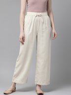Juniper Women Offwhite Rayon Flex Solid Wide Leg Palazzo | Grocsy