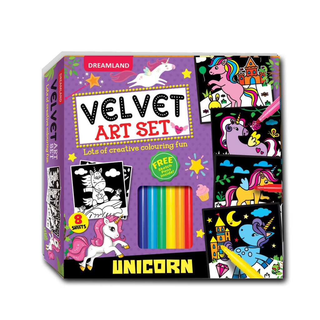 Dreamland Publications Unicorn - Velvet Art Set With 10 Free Sketch Pens | Grocsy