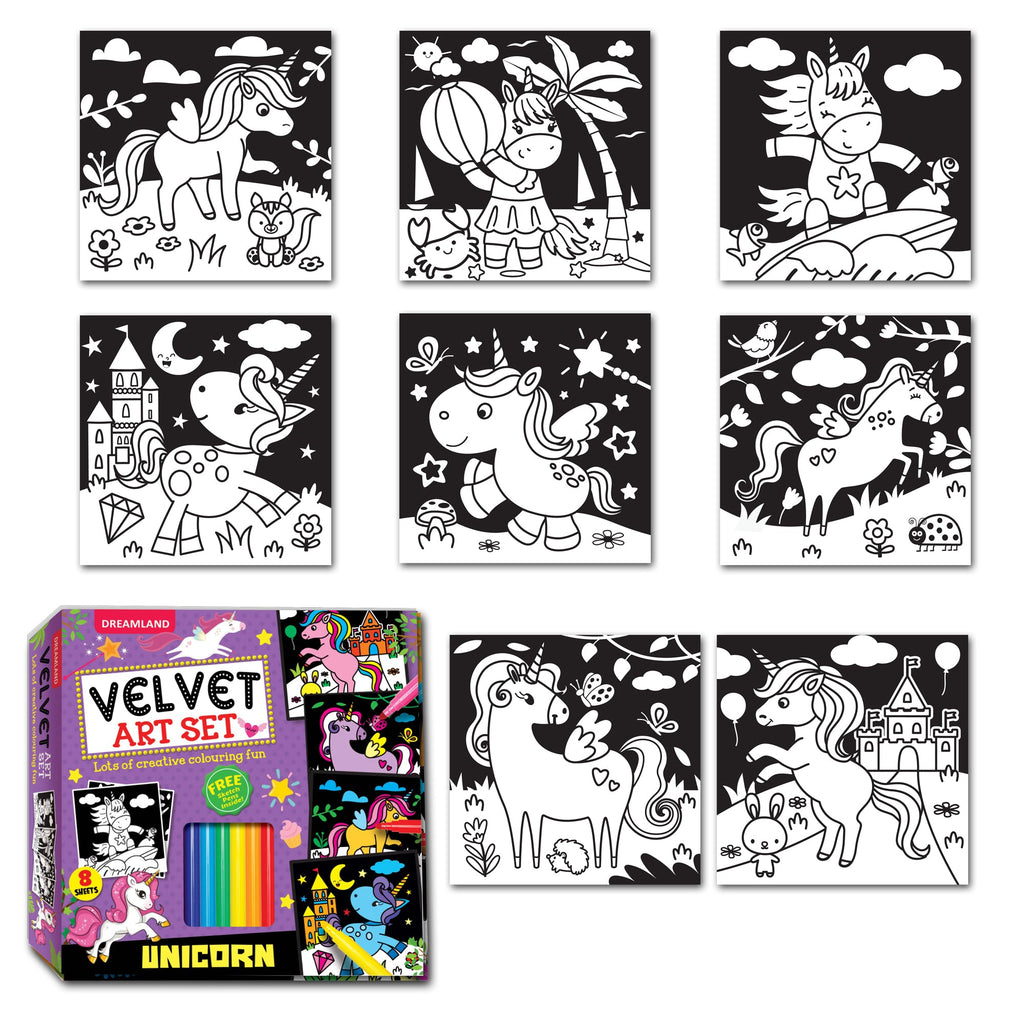 Dreamland Publications Unicorn - Velvet Art Set With 10 Free Sketch Pens | Grocsy