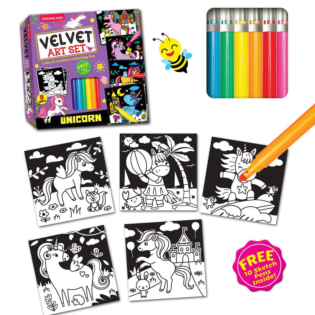 Dreamland Publications Unicorn - Velvet Art Set With 10 Free Sketch Pens | Grocsy