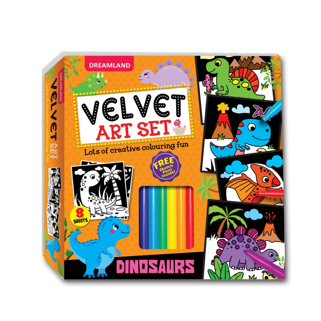 Dreamland Publications Dinosaurs - Velvet Art Set With 10 Free Sketch Pens | Grocsy