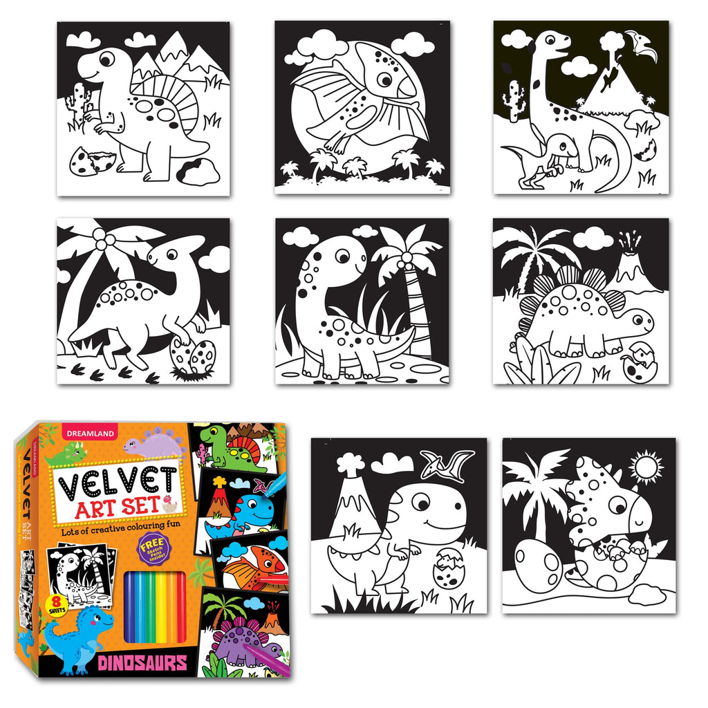 Dreamland Publications Dinosaurs - Velvet Art Set With 10 Free Sketch Pens | Grocsy