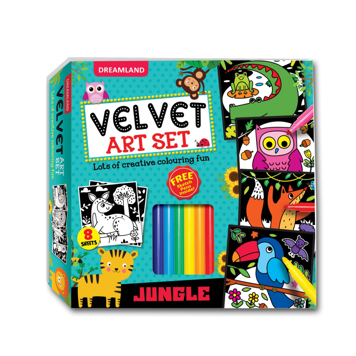 Dreamland Publications Jungle - Velvet Art Set With 10 Free Sketch Pens | Grocsy