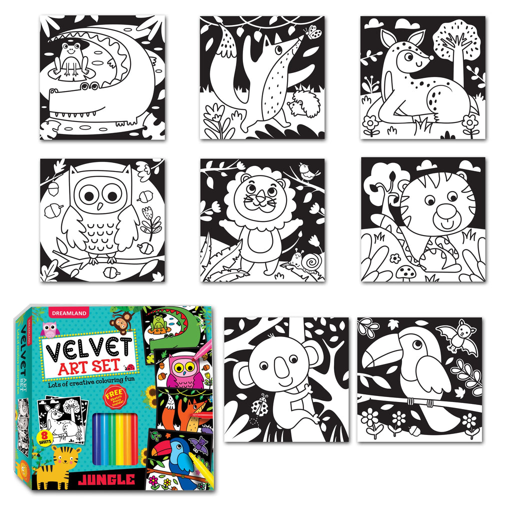 Dreamland Publications Jungle - Velvet Art Set With 10 Free Sketch Pens | Grocsy