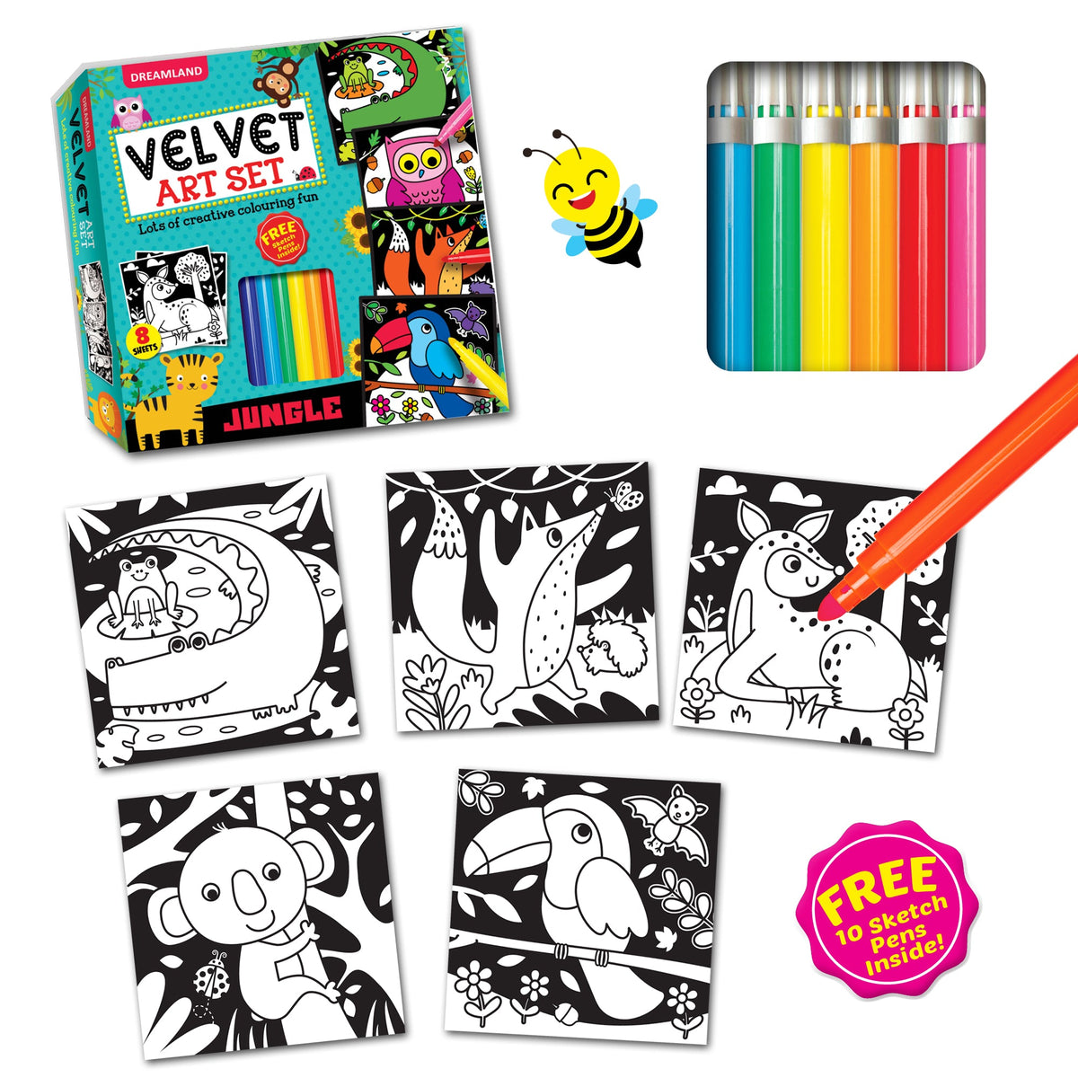 Dreamland Publications Jungle - Velvet Art Set With 10 Free Sketch Pens | Grocsy