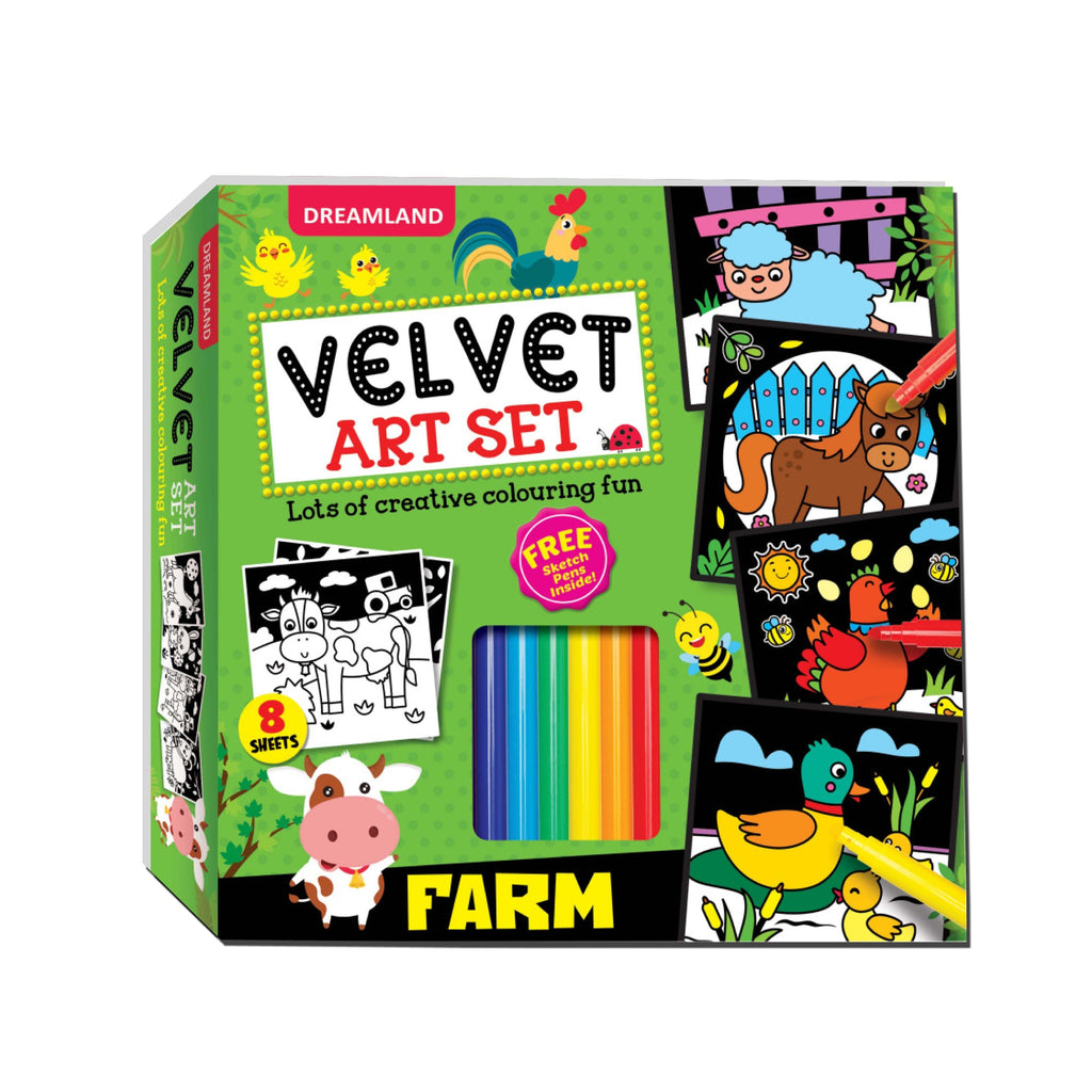 Dreamland Publications Farm - Velvet Art Set With 10 Free Sketch Pens | Grocsy
