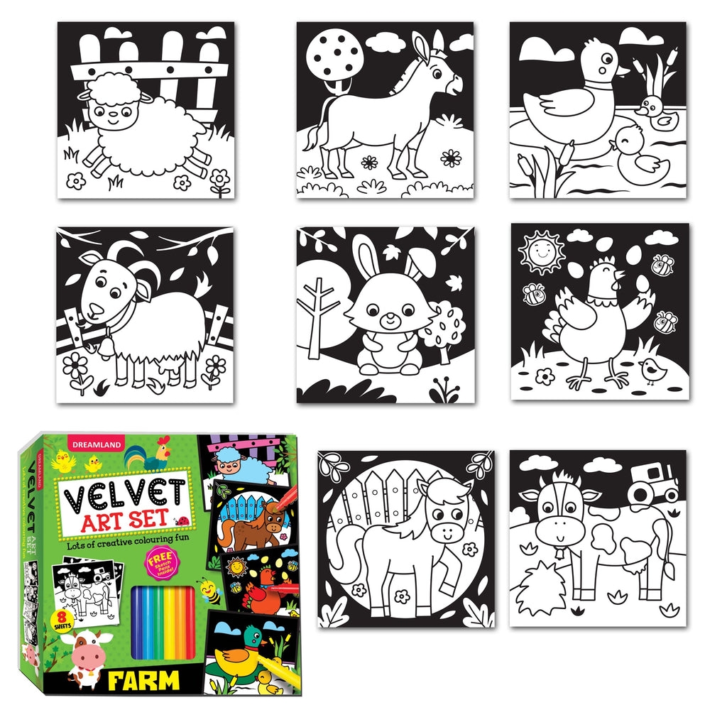 Dreamland Publications Farm - Velvet Art Set With 10 Free Sketch Pens | Grocsy