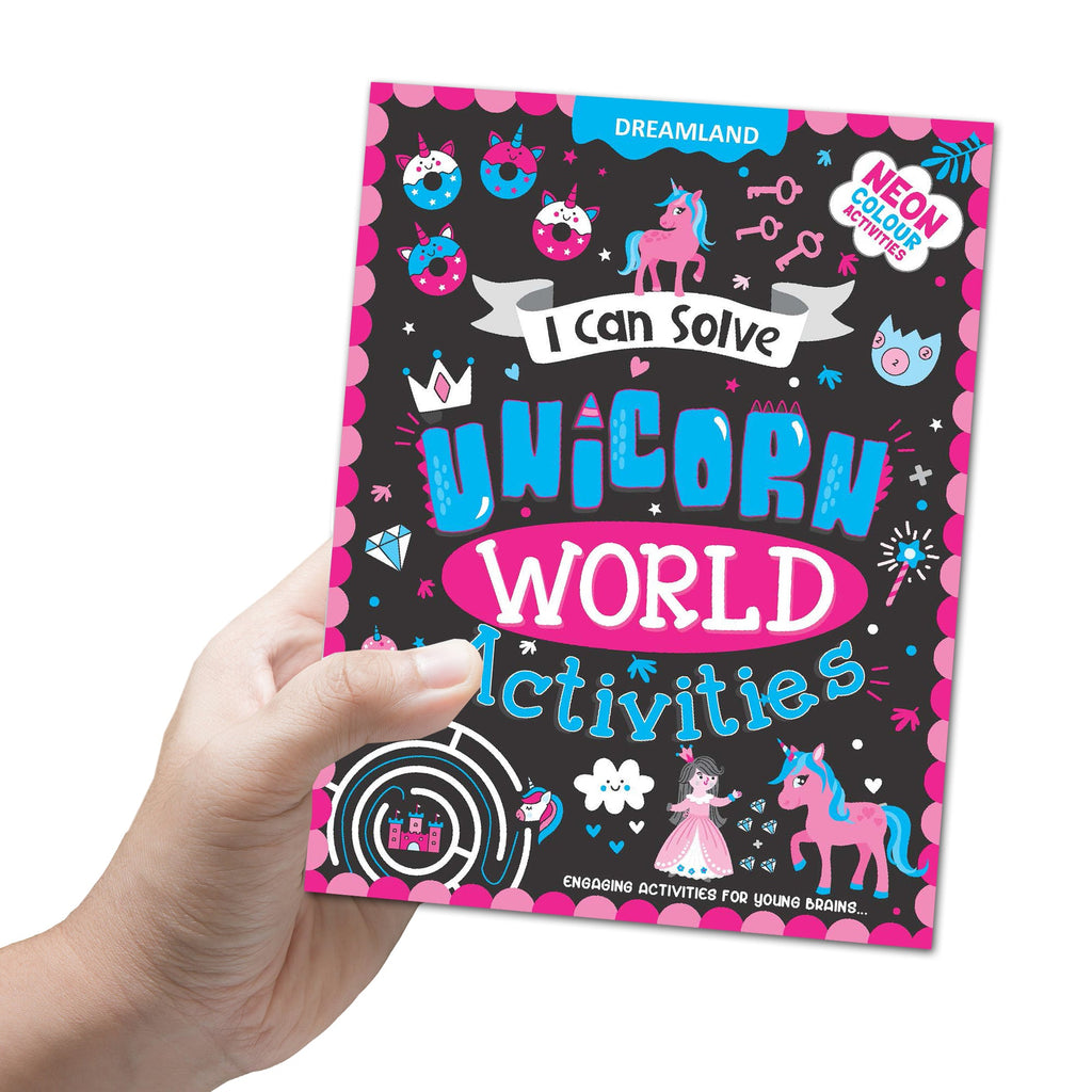 Dreamland Publications Unicorn World Activities - I Can Solve Activity Book for Kids Age 4- 8 Years | With Colouring Pages, Mazes, Dot-to-Dots | Grocsy