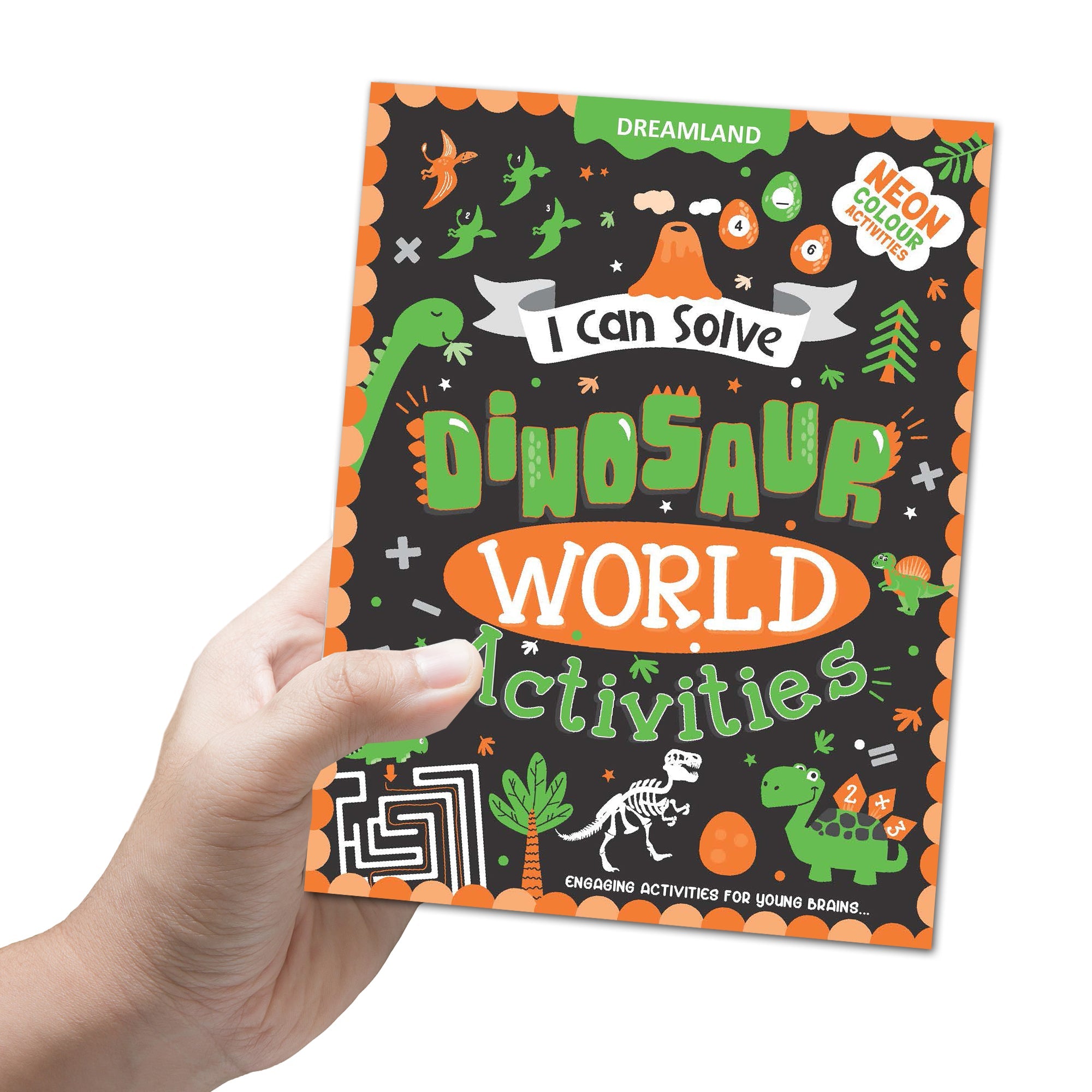 Dreamland Publications Dinosaur World Activities - I Can Solve Activity Book for Kids Age 4- 8 Years | With Colouring Pages, Mazes, Dot-to-Dots | Grocsy