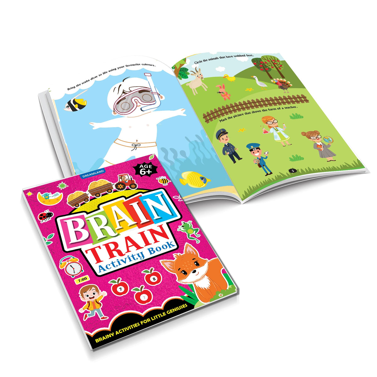 Dreamland Publications Brain Train Activity Book for Kids Age 6+ - With Colouring Pages, Mazes, Puzzles and Word searches Activities | Grocsy