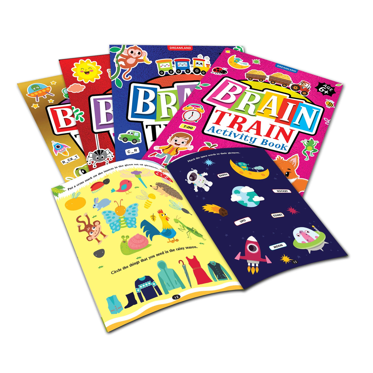 Dreamland Publications Brain Train Activity Book for Kids Age 6+ - With Colouring Pages, Mazes, Puzzles and Word searches Activities | Grocsy