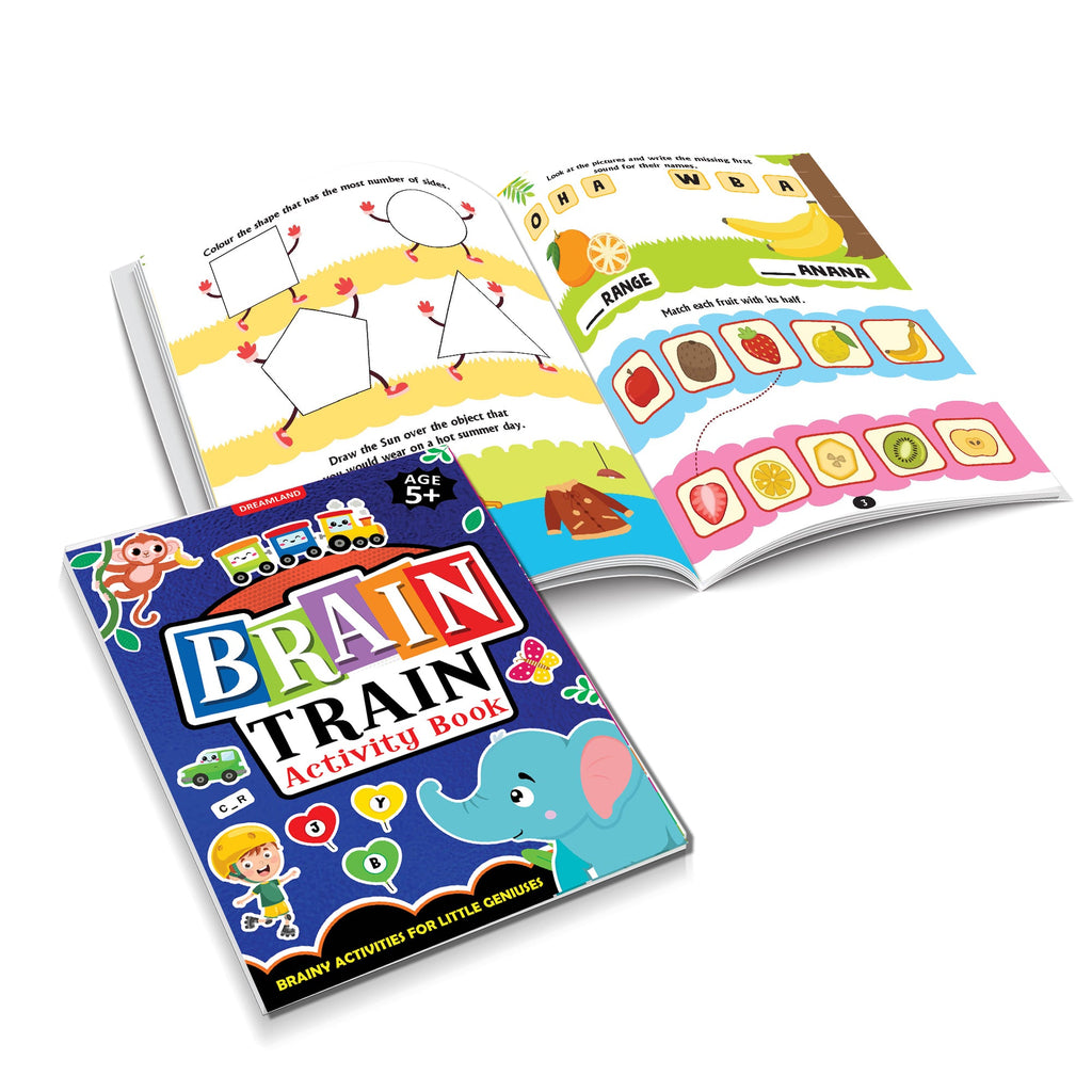 Dreamland Publications Brain Train Activity Book for Kids Age 5+ - With Colouring Pages, Mazes, Puzzles and Word searches Activities | Grocsy