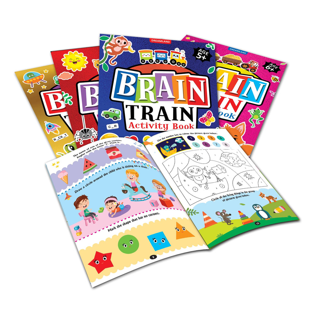 Dreamland Publications Brain Train Activity Book for Kids Age 5+ - With Colouring Pages, Mazes, Puzzles and Word searches Activities | Grocsy