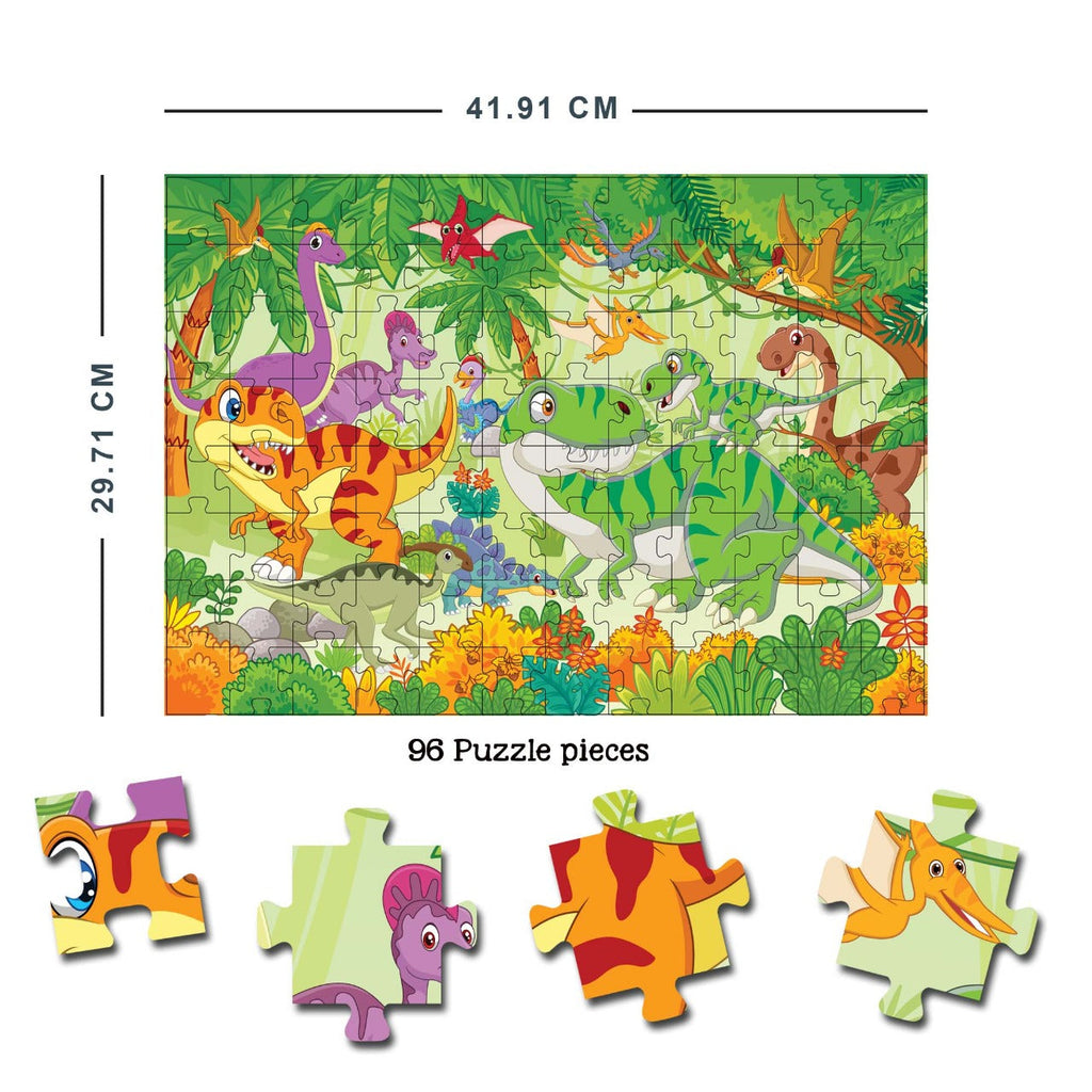 Dreamland Publications Dinosaurs World Jigsaw Puzzle for Kids – 96 Pcs | With Colouring & Activity Book and 3D Model | Grocsy