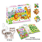 Dreamland Publications At the Jungle Jigsaw Puzzle for Kids – 96 Pcs | With Colouring & Activity Book and 3D Model | Grocsy