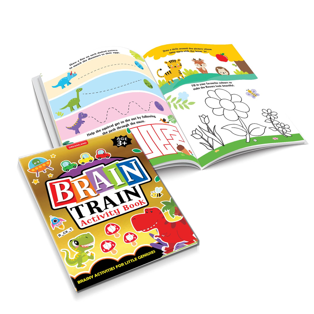Dreamland Publications Brain Train Activity Book for Kids Age 3+ - With Colouring Pages, Mazes, Puzzles and Word searches Activities | Grocsy