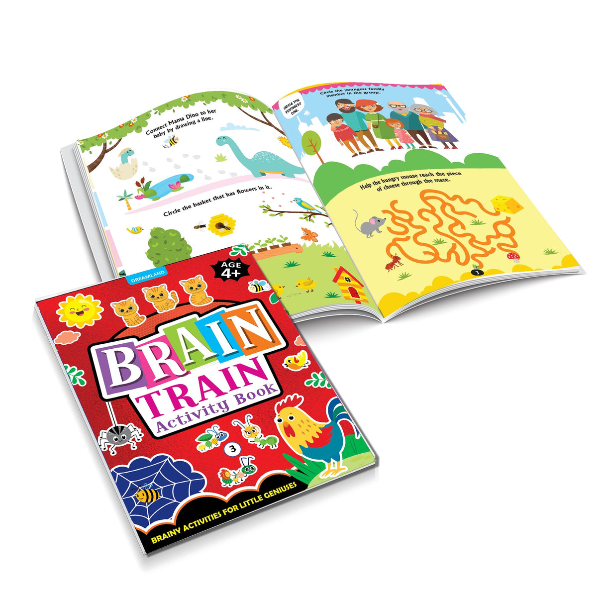 Dreamland Publications Brain Train Activity Book for Kids Age 4+ - With Colouring Pages, Mazes, Puzzles and Word searches Activities | Grocsy