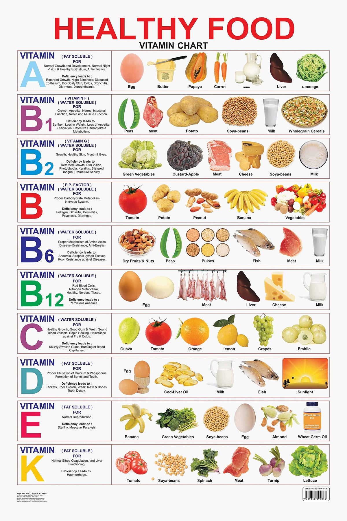 Dreamland Publications Educational Chart for Kids - Healthy Food (Vitamin Chart) | Grocsy