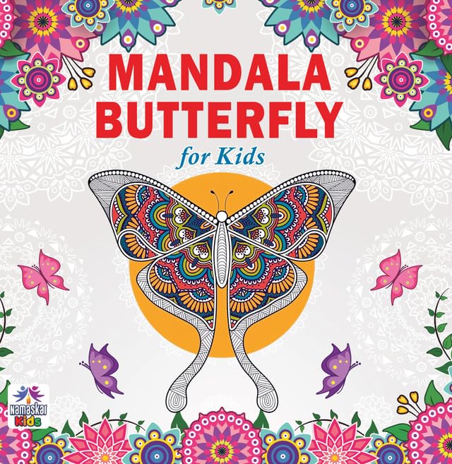 Mandala Butterfly Art Coloring Book For Kids | 30 Fun Butterfly Mandala Brain Activity Designs To Enhance Art Coloring, Drawing & Focus | High Quality Premium Paper | Perfect Gift For Children & Teens-Namaskar Kids | Grocsy
