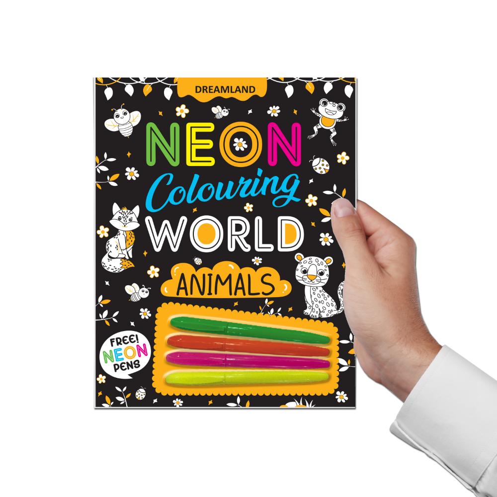 Dreamland Publications Animals Neon Colouring World Book for Kids Age 4 - 7  years with Neon Pens | Grocsy