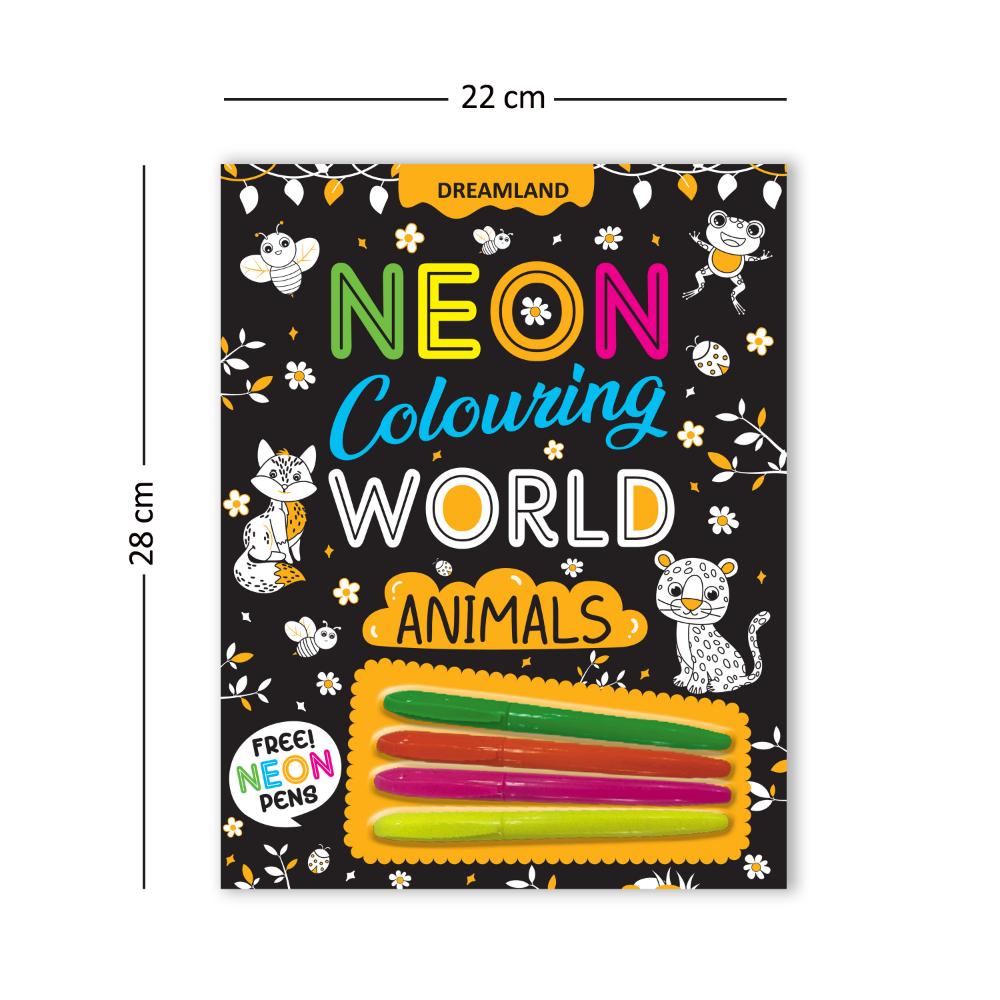 Dreamland Publications Animals Neon Colouring World Book for Kids Age 4 - 7  years with Neon Pens | Grocsy