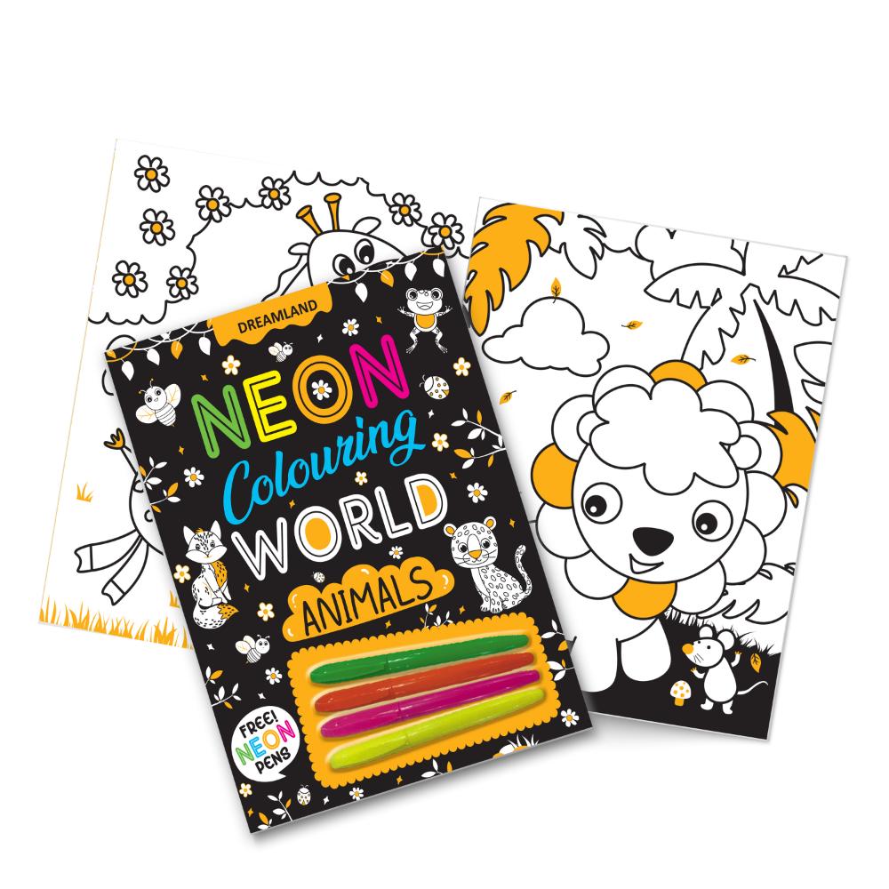 Dreamland Publications Animals Neon Colouring World Book for Kids Age 4 - 7  years with Neon Pens | Grocsy