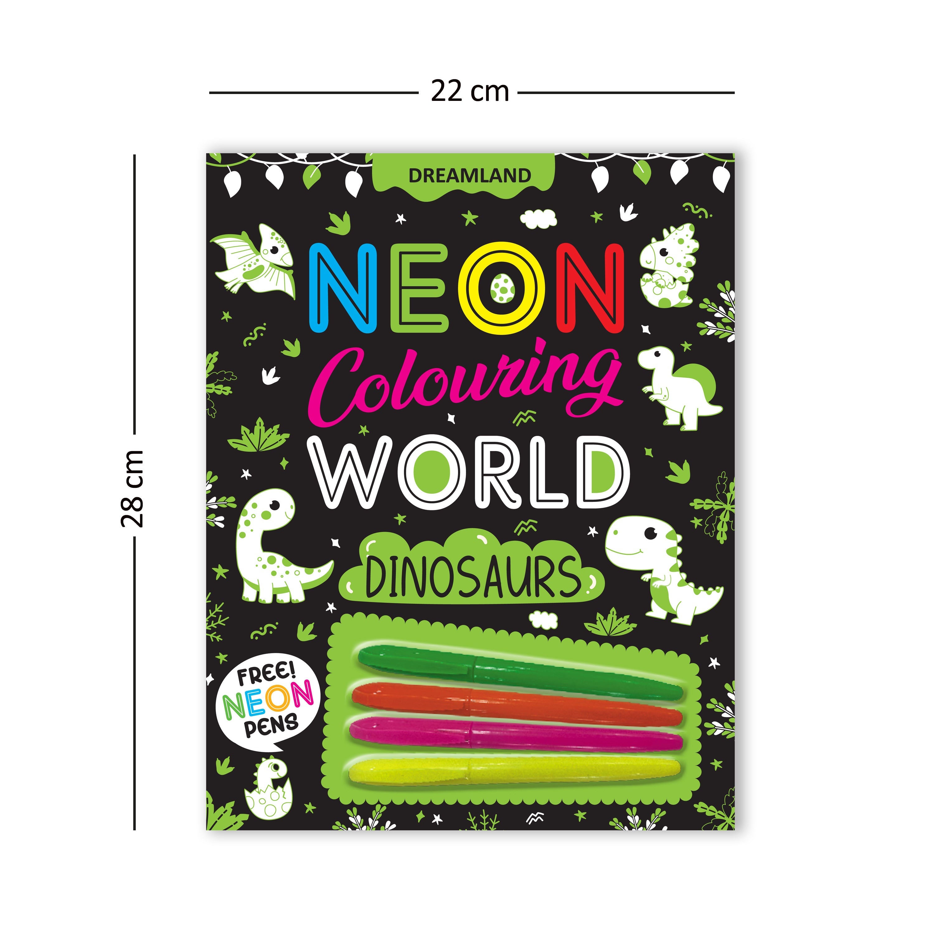 Dreamland Publications Dinosaurs Neon Colouring World Book for Kids Age 4 - 7 years with Neon Pens | Grocsy