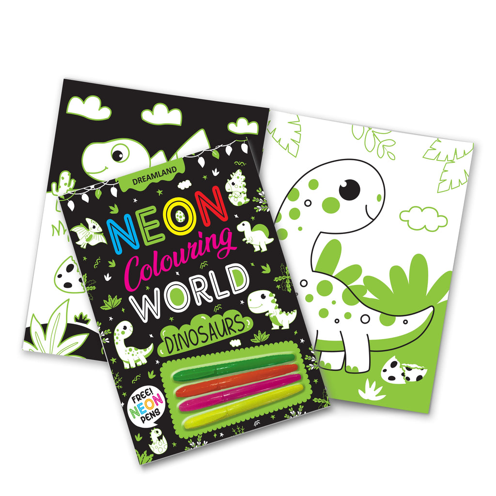 Dreamland Publications Dinosaurs Neon Colouring World Book for Kids Age 4 - 7 years with Neon Pens | Grocsy