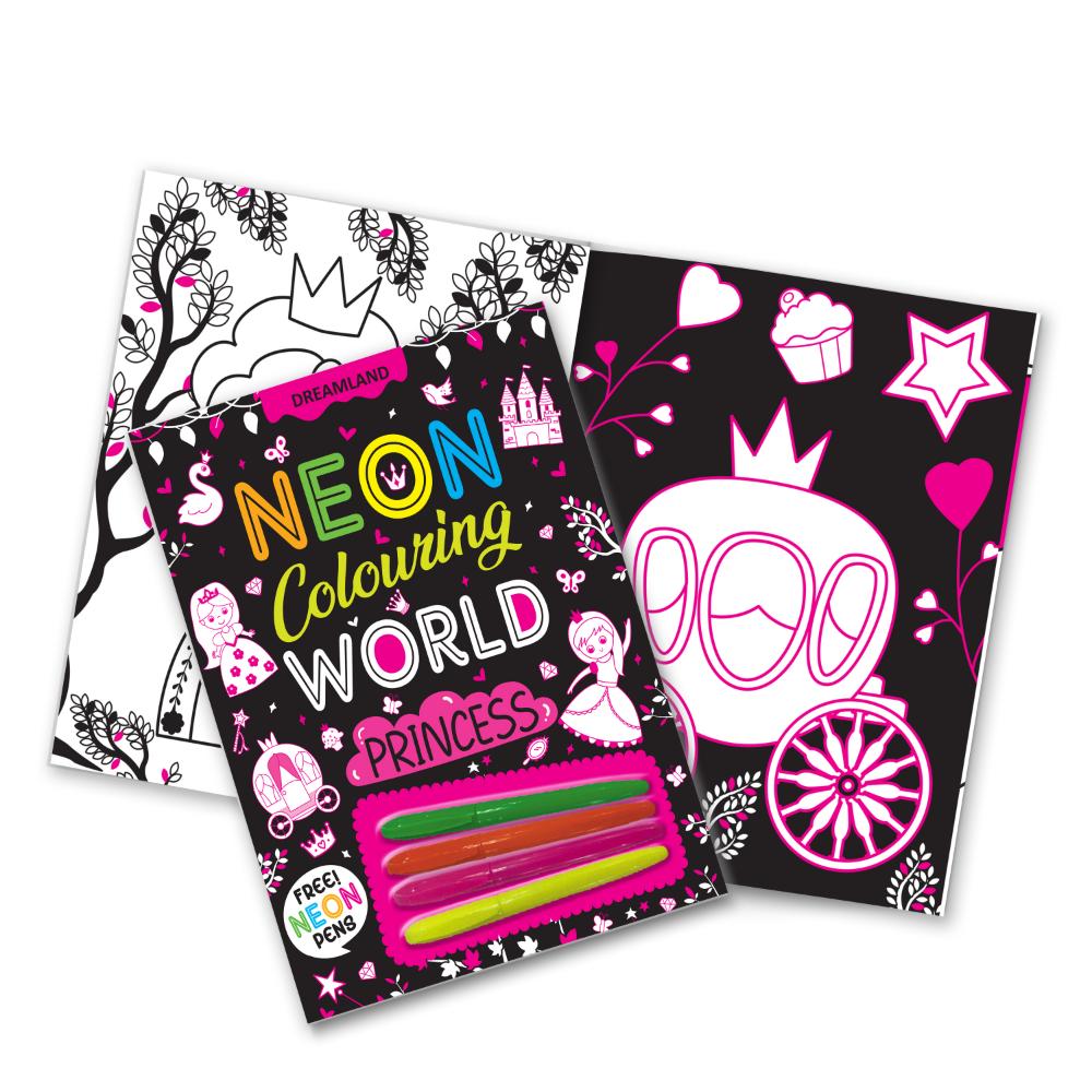 Dreamland Publications Princess Neon Colouring World Book for Kids Age 4 - 7  years with Neon Pens | Grocsy