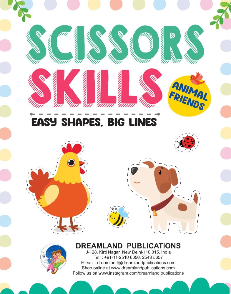 Dreamland Publications Animal Friends Scissors Skills Activity Book for Kids Age 4 - 7 years | With Child- Safe Scissors, Games and Mask | Grocsy