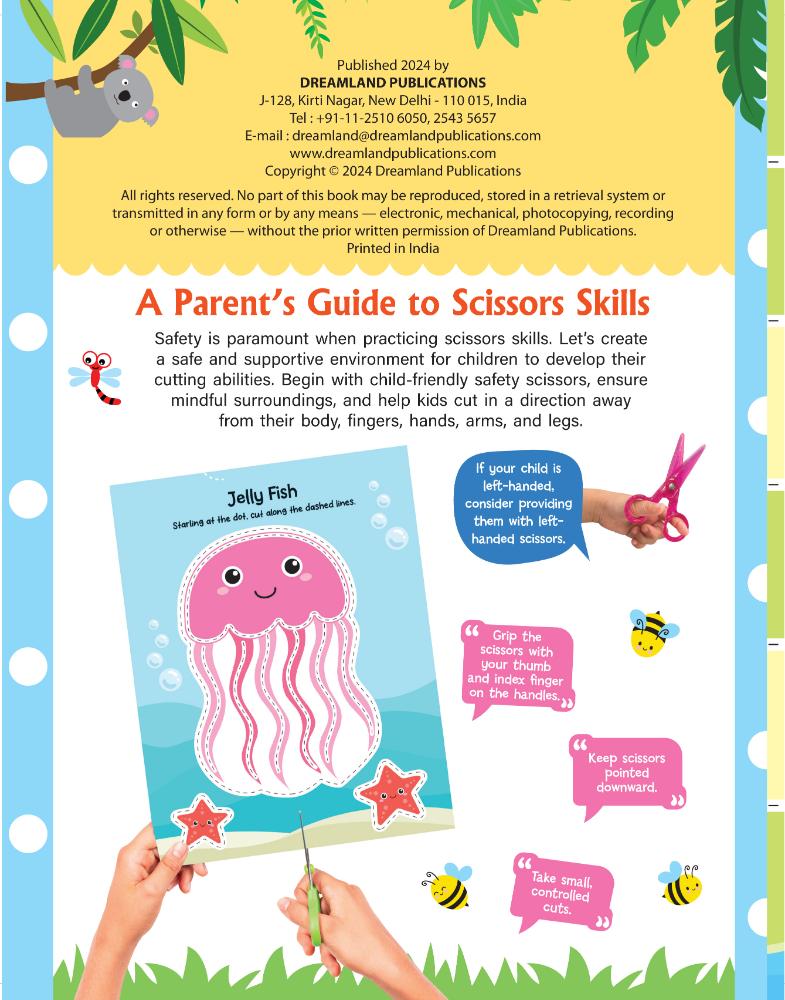 Dreamland Publications Animal Friends Scissors Skills Activity Book for Kids Age 4 - 7 years | With Child- Safe Scissors, Games and Mask | Grocsy