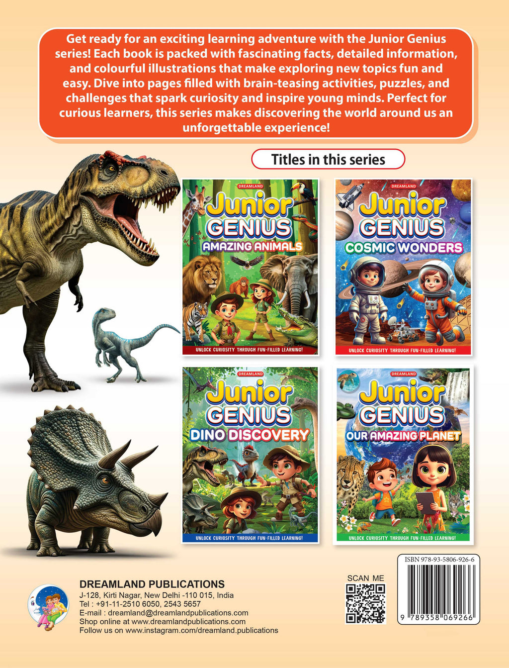 Dreamland Publications Junior Genius: Dino Discovery – A Fun-Filled Learning Book for Kids Age 7+ | Explore the World of Dinosaurs with Facts, Games, Puzzles | Grocsy
