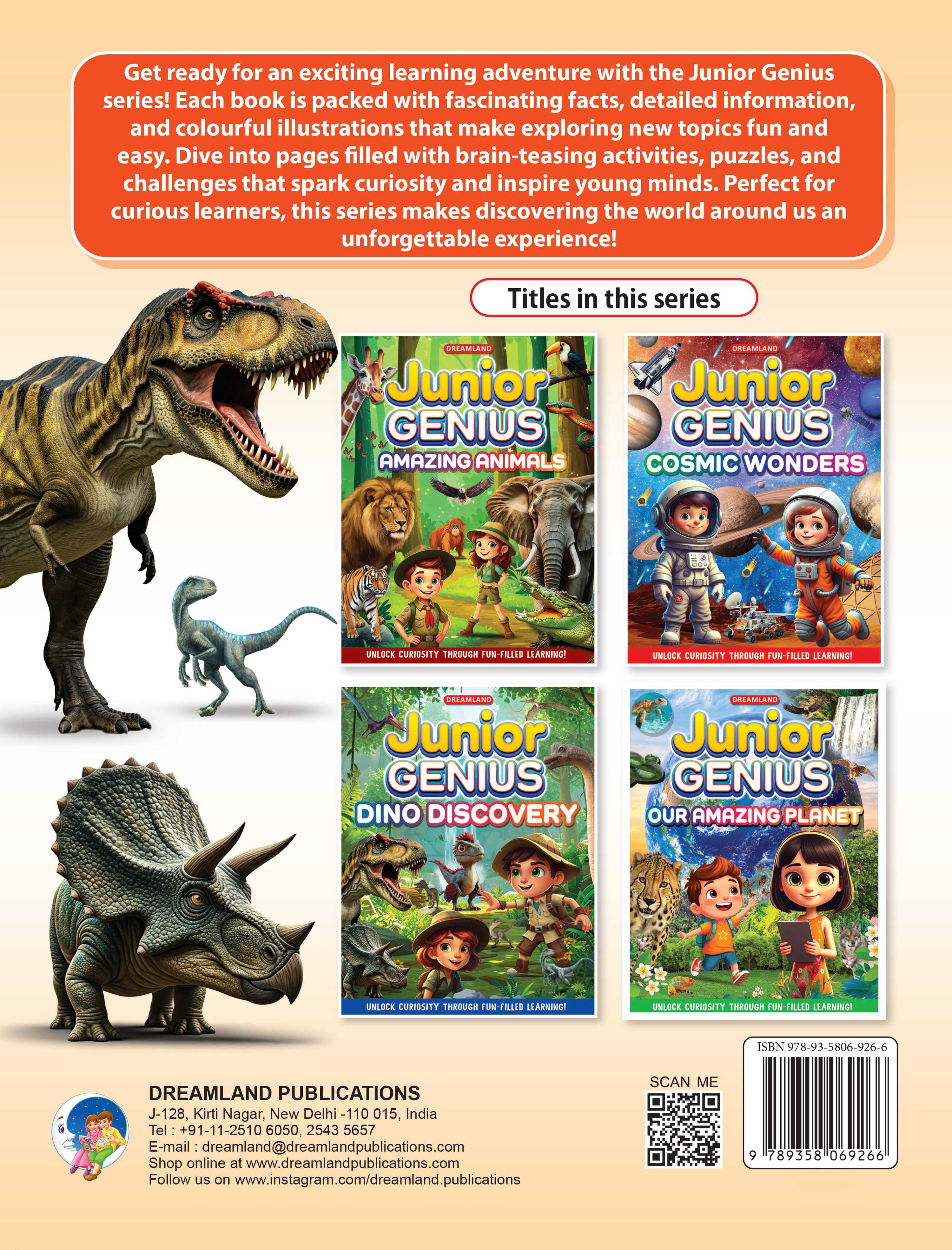 Dreamland Publications Junior Genius: Dino Discovery – A Fun-Filled Learning Book for Kids Age 7+ | Explore the World of Dinosaurs with Facts, Games, Puzzles | Grocsy