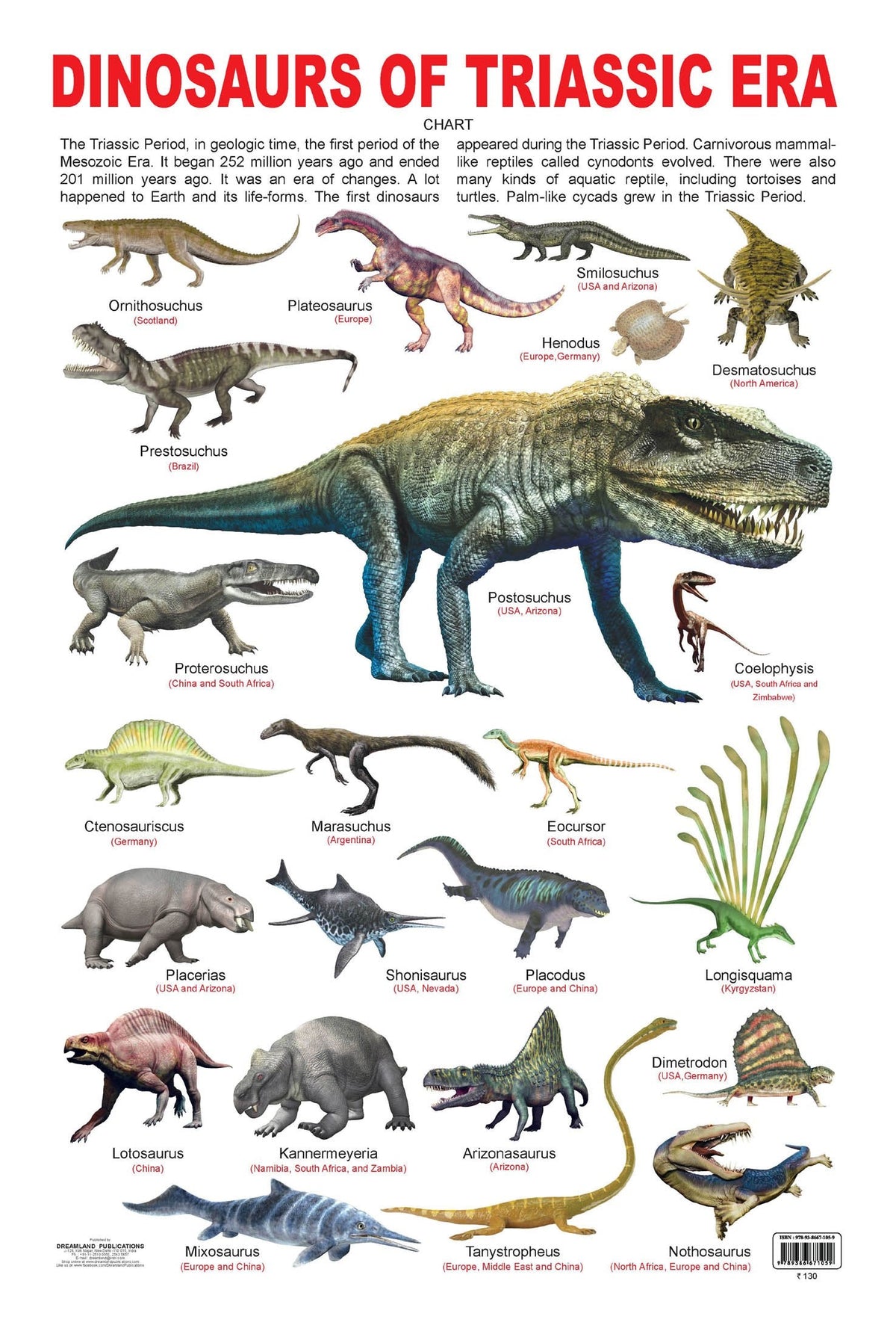 Dreamland Publications Educational Chart for Kids - Dinosaurs of Triassic Era | Grocsy