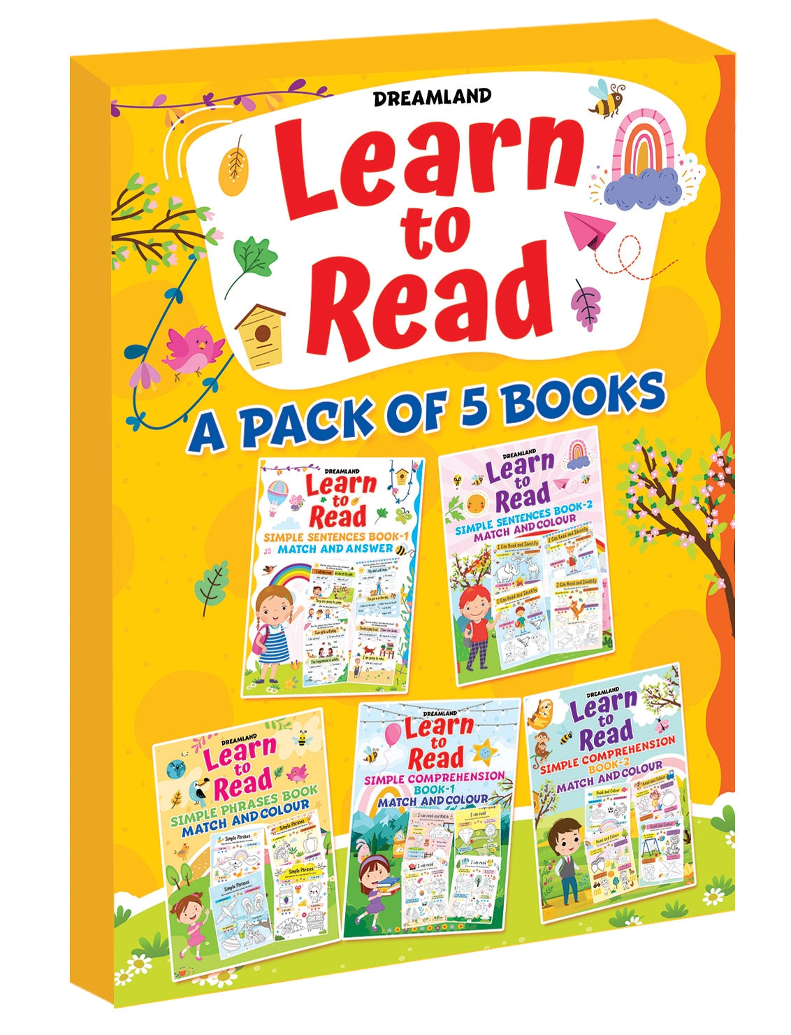 Dreamland Learn to Read- A Pack of 5 Books (Simple Sentences, Simple Phrase Book, Simple Comprehension) | Grocsy
