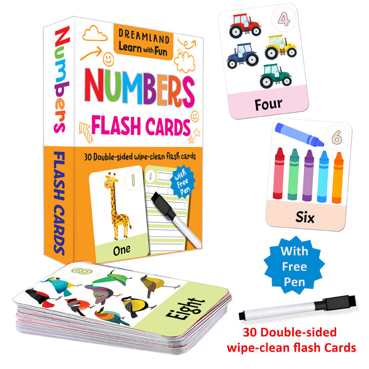 Dreamland Publications Flash Cards Numbers - 30 Double Sided Wipe Clean Flash Cards for Kids (With Free Pen) | Grocsy