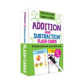 Dreamland Flash Cards Addition and Subtraction - 30 Double Sided Wipe Clean Flash Cards for Kids (With Free Pen) | Grocsy