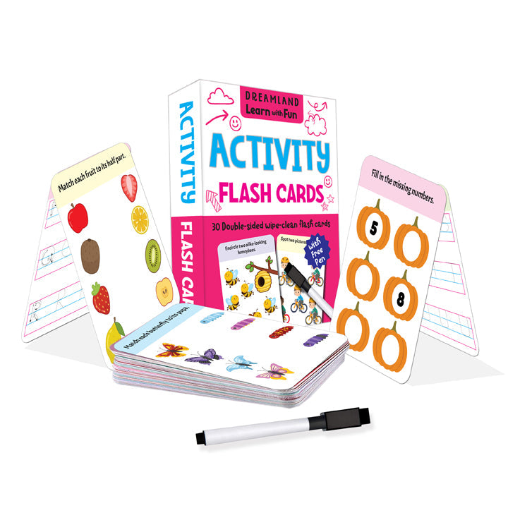 Dreamland Publications Flash Cards Activity - 30 Double Sided Wipe Clean Flash Cards for Kids (With Free Pen) | Grocsy