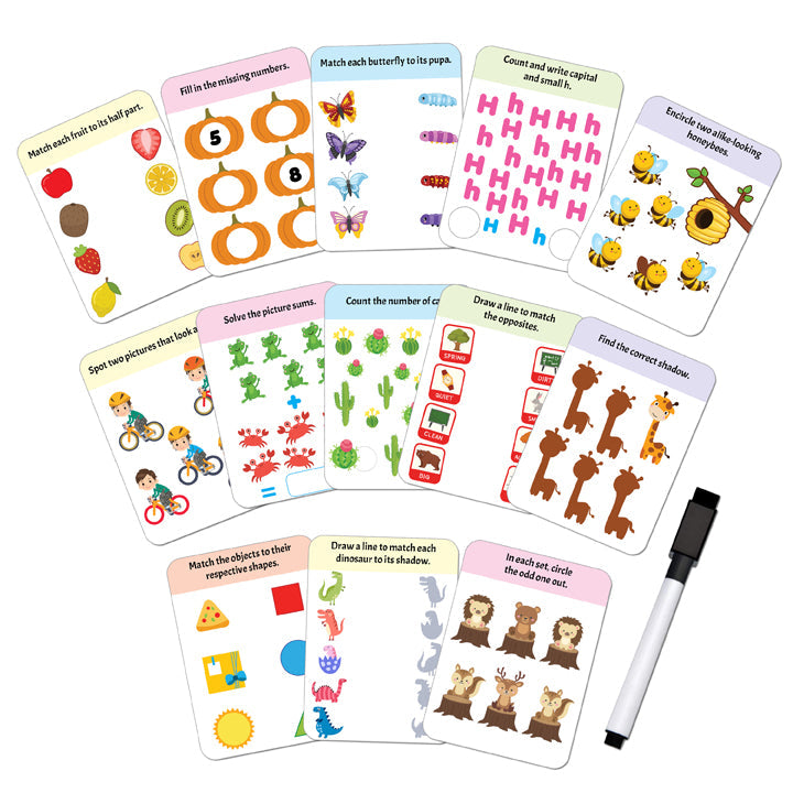 Dreamland Publications Flash Cards Activity - 30 Double Sided Wipe Clean Flash Cards for Kids (With Free Pen) | Grocsy