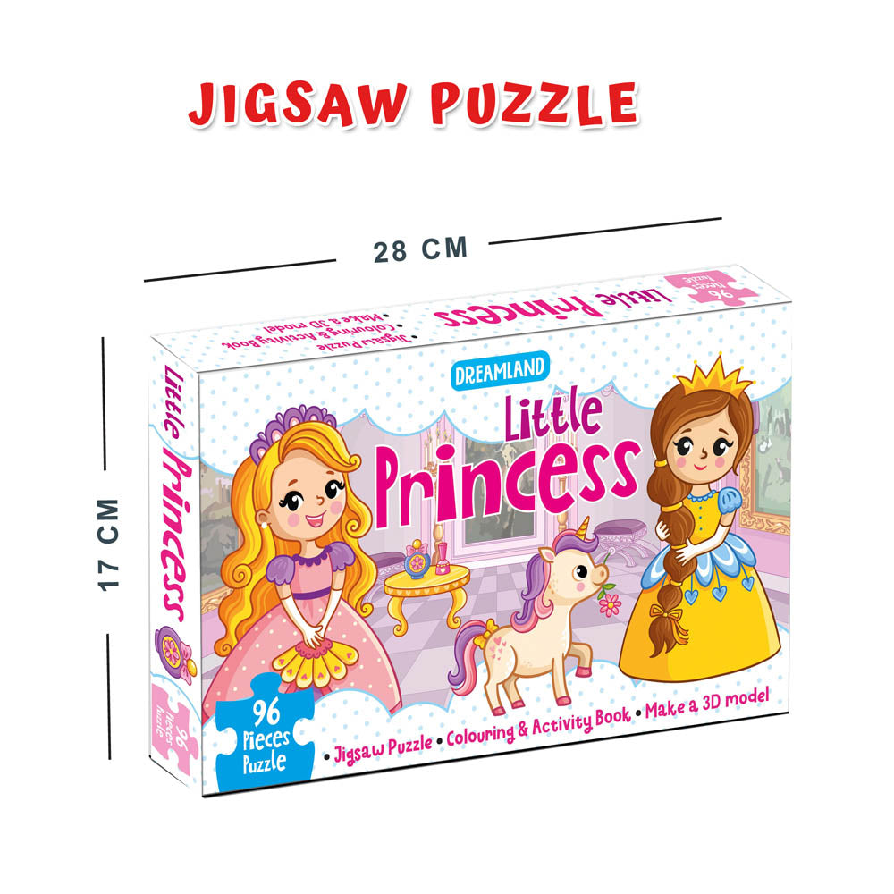 Dreamland Publications Little Princess Jigsaw Puzzle for Kids – 96 Pcs | With Colouring & Activity Book and 3D Model | Grocsy