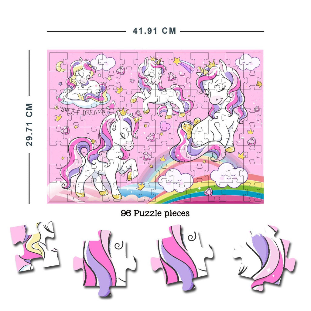 Dreamland Publications Magical Unicorn Jigsaw Puzzle for Kids – 96 Pcs | With Colouring & Activity Book and 3D Model | Grocsy